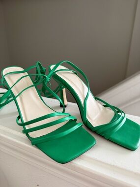 SHEIN Emerald Green Strappy Square-Toe Heeled Sandals